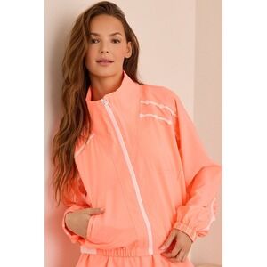 Altar'd State ASR Lace Trim Full Zip Windbreaker Jacket Neon Orange Size XS